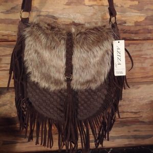 Faux fur and faux suede fringe purse